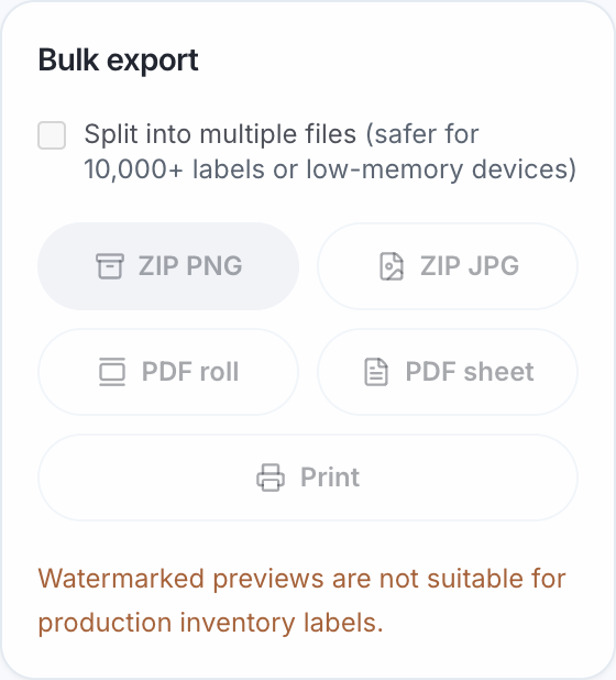 Bulk export panel with Download ZIP PNG option